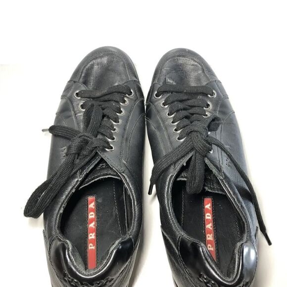 Prada Black Leather Lace Up Casual Low Top Sneaker Shoes Men’s Sz 10.5M US/44EU - Picture 12 of 14